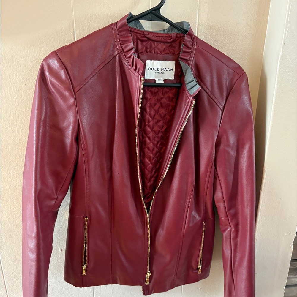 Cole Haan Women's Burgundy Leather Jacket